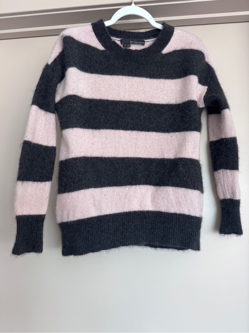 360 Cashmere 100% Cashmere Striped Sweater Pink Gray Size S